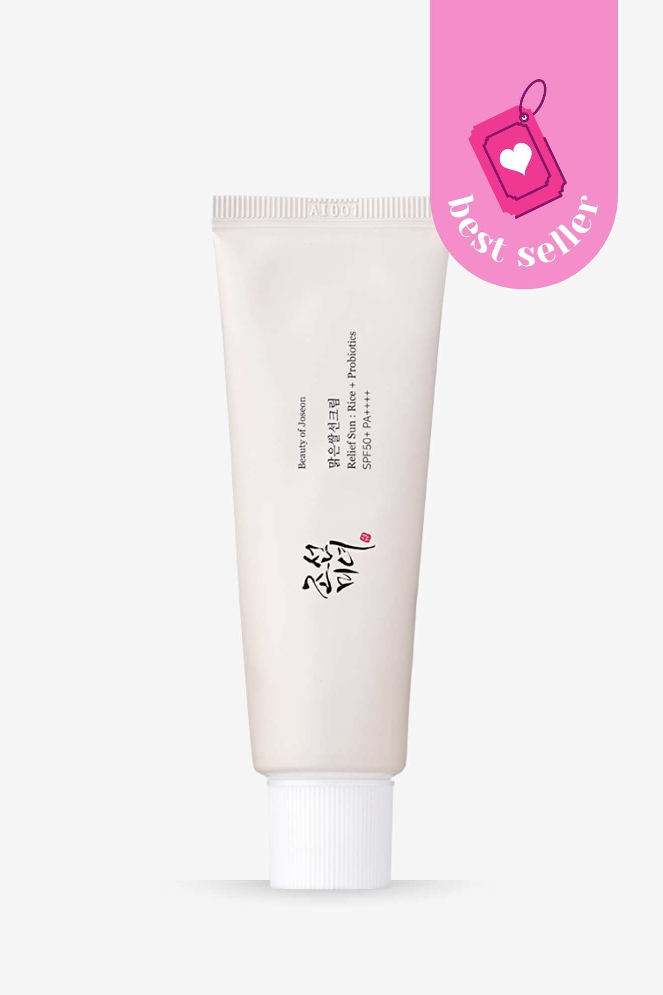 Beauty of Joseon Sunscreen Tube with a sticker that says "best seller"